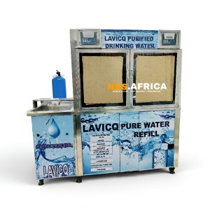 DOUBLE WATER VENDING MACHINE WITH MUNICIPAL WATER PURIFIER AND RINSING POINT